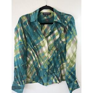 Jones Collection Petite Sheer Geometric Pattern Hidden Button Up Blouse Size‎ 8P